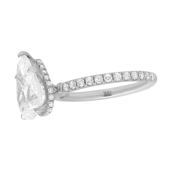 3.01Ctts Pear Shape Lab Grown & Natural Diamond Engagement Ring 18K White Gold - Picture 5 of 5
